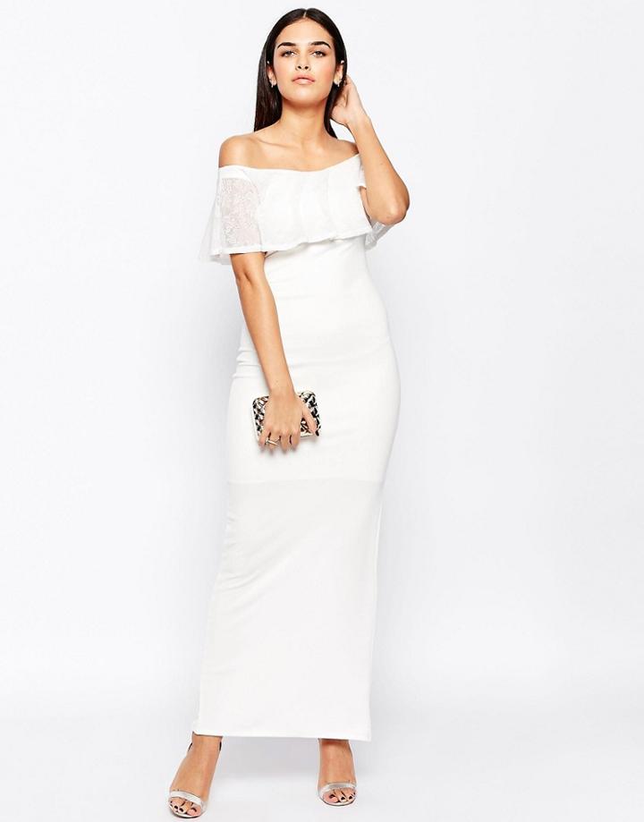 Club L Essentials Maxi Dress With Bardot Lace Frill - White