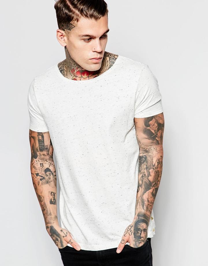 Asos T-shirt With Button Up Sides In Neppy Fabric Interest - Ecru Nep