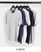 Soul Star 5 Pack T-shirts In Black, White, Navy, Gray, Stone-multi