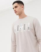 Asos Design Relaxed Long Sleeve T-shirt With Historical Statue Print - Beige