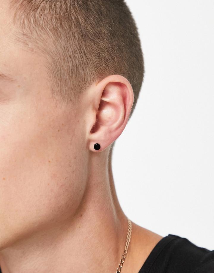 Asos Design Waterproof Stainless Steel 15mm Slim Plug Earrings In Black
