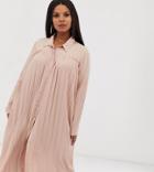 Asos Design Curve Pleated Midi Shirt Dress - Pink