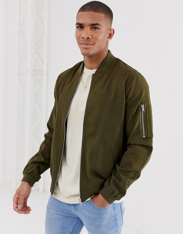 Asos Design Ma1 Bomber Jacket In Khaki-green