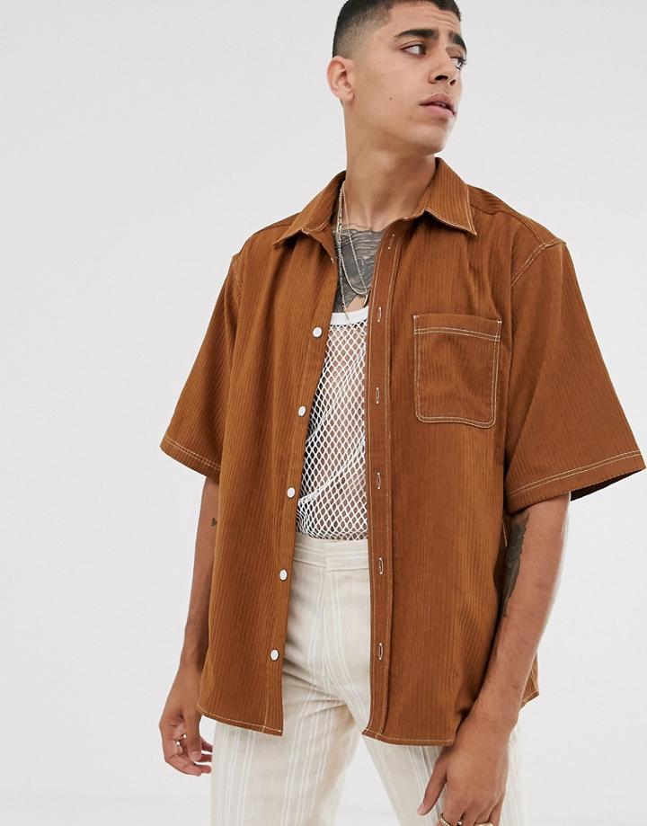 Heart & Dagger Oversized Boxy Cord Shirt In Camel-beige