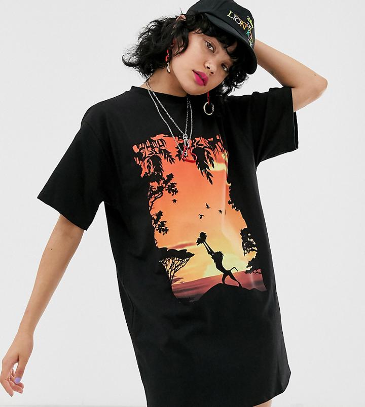 Disney The Lion King X Asos Design T-shirt Dress With Iconic Sunset Print-black