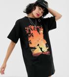 Disney The Lion King X Asos Design T-shirt Dress With Iconic Sunset Print-black