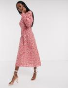 Never Fully Dressed Long Sleeve Midaxi Dress In Red Floral Print-multi