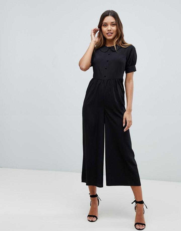 Asos Design Tea Jumpsuit With Collar - Black