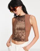 Asos Design Tank Top In Cutabout Tie Dye With Exposed Seams-brown