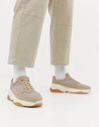 Asos White Suede Sneakers With Chunky Sole In Sand-beige