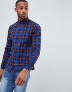 Asos Design Stretch Slim Check Shirt In Black And Blue - Black