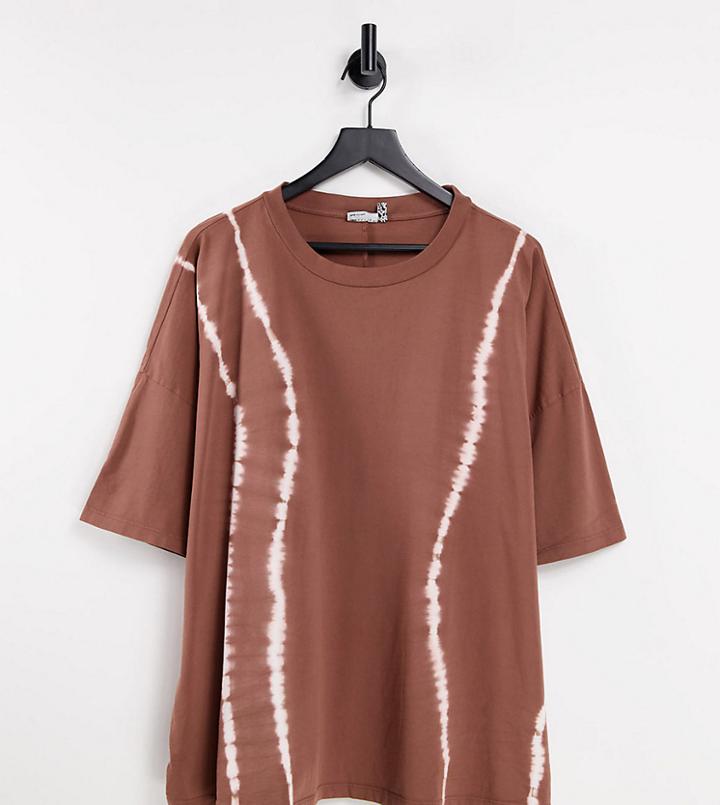 Asos Design Curve Oversized T-shirt In Brown Tie Dye