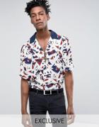 Reclaimed Vintage Inspired Shirt In Stone Abstract Print With Revere Collar In Reg Fit - Stone