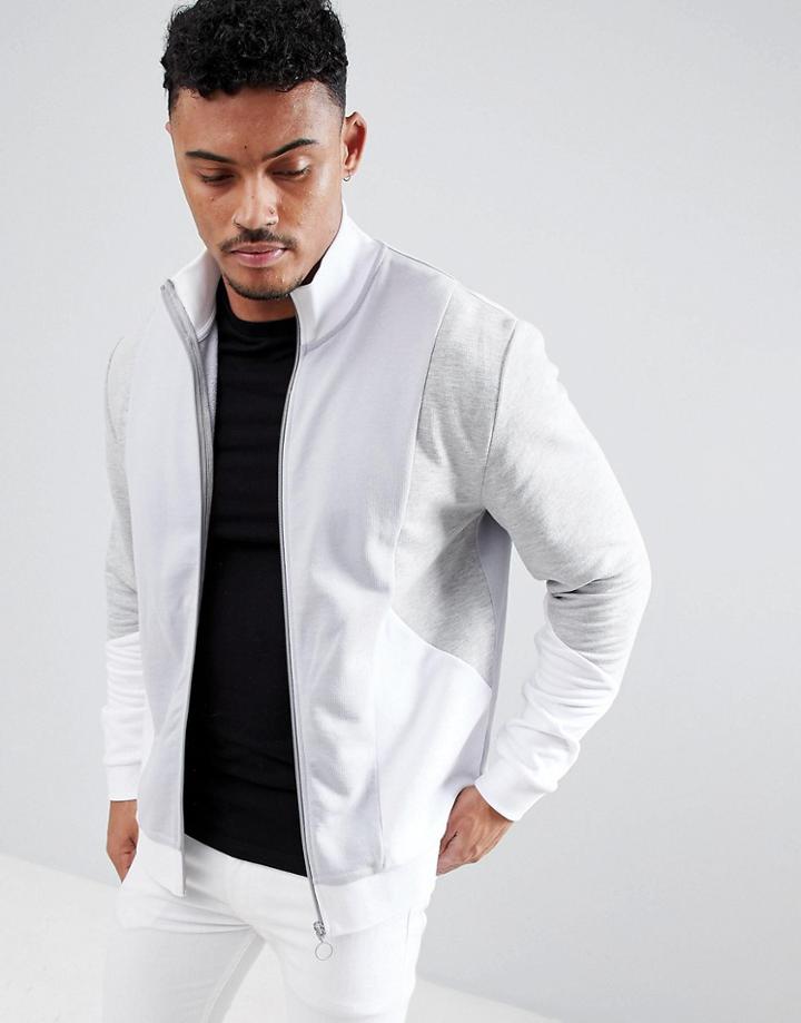 Asos Design Jersey Track Jacket With Gray Color Blocking - Gray