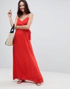 Asos Wrap Maxi Dress-red