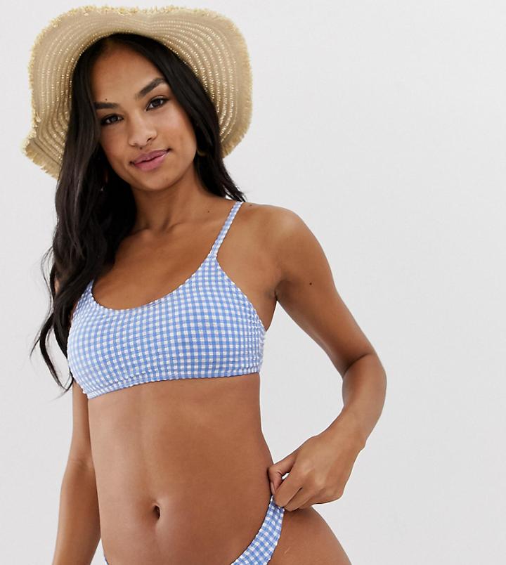 Miss Selfridge Exclusive Cami Bikini Top In Gingham-blue