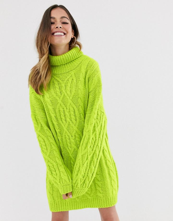 Moon River Lime Cable Knit Sweater Dress-green