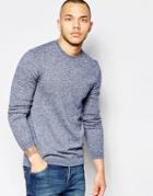 Asos Merino Wool Crew Neck Sweater In Blue - Navy And Ivory Twist