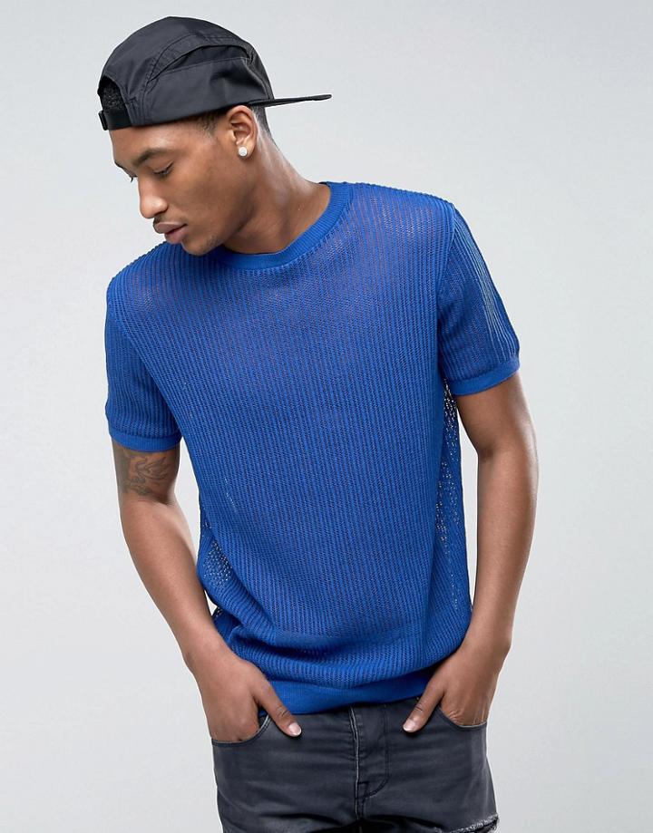 Asos Mesh T-shirt In Blue - Blue