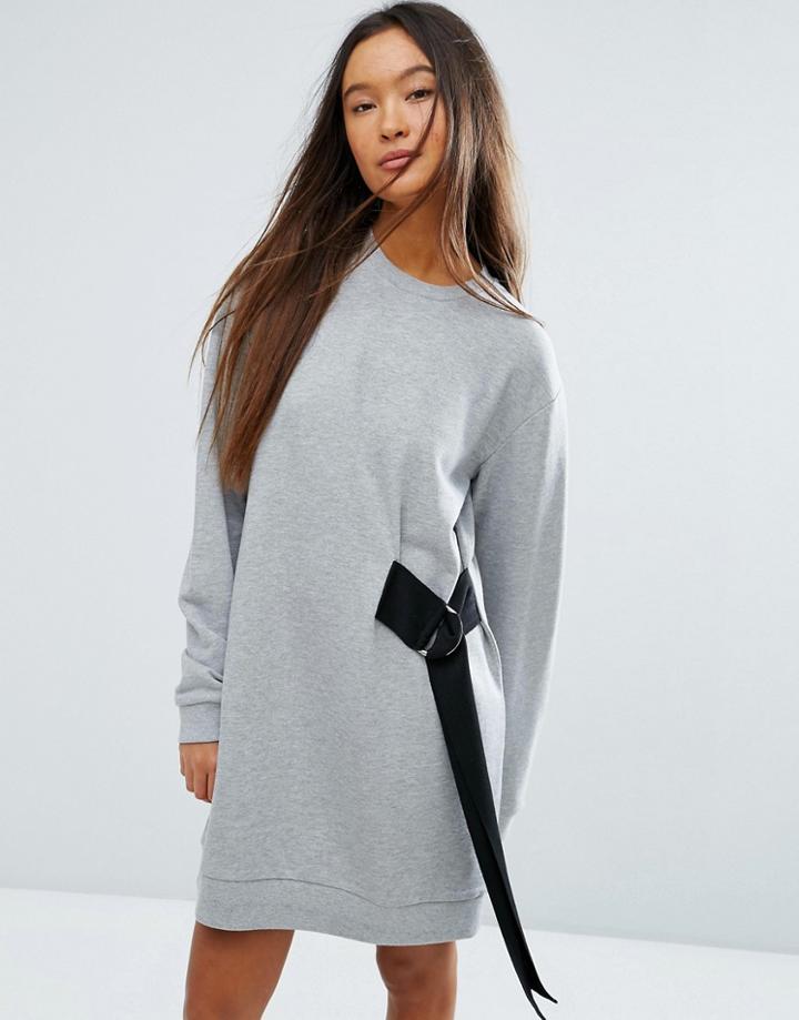 Asos Mini Sweat Dress With D-ring Tie - Gray