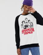 Pull & Bear X Stranger Things Raglan Sweatshirt With Print In White - White