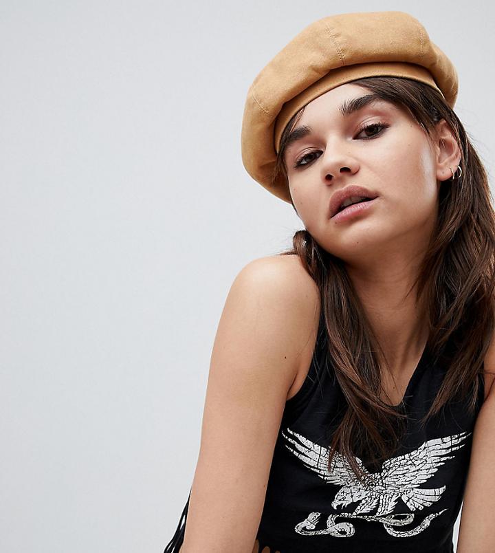 Sacred Hawk Faux Suede Beret Hat - Beige