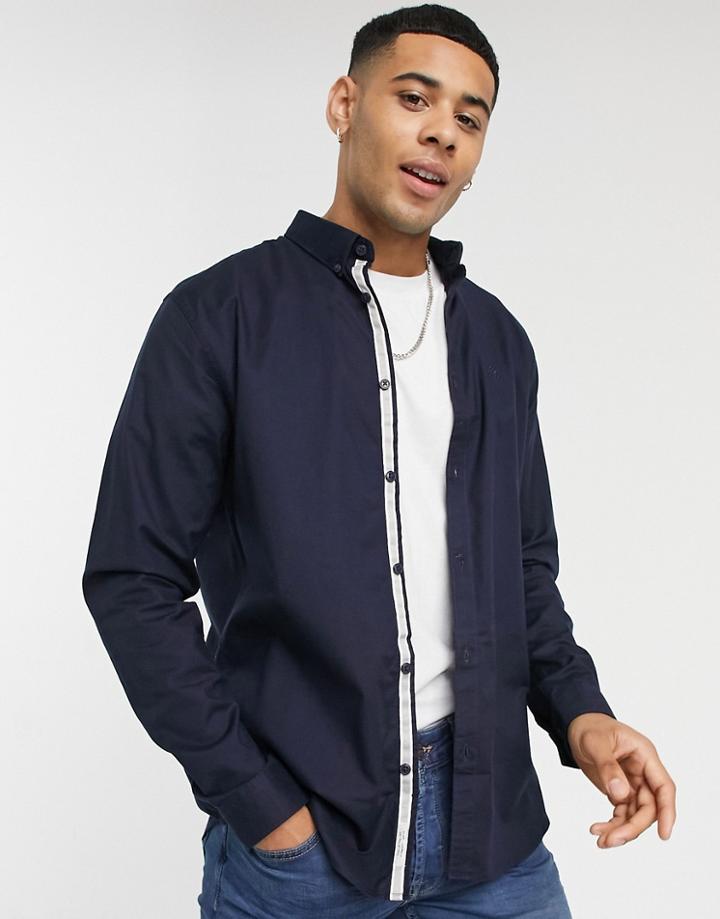 River Island Long Sleeve Regular Fit Oxford Shirt In Navy