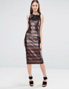 Lavish Alice Muted Sequin Stripe High Neck Column Midi Dress - Black