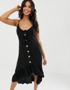 River Island Midi Dress With Frill Hem In Black