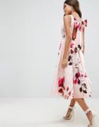 Asos Bow Back Midi Prom Dress In Floral Print - Multi