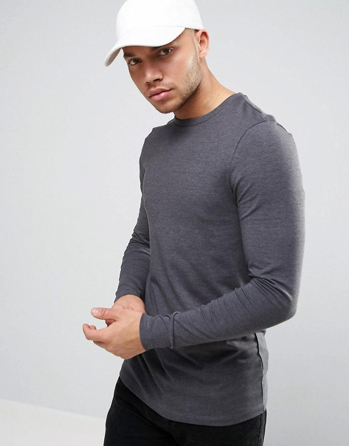 Asos Longline Muscle Long Sleeve T-shirt - Gray