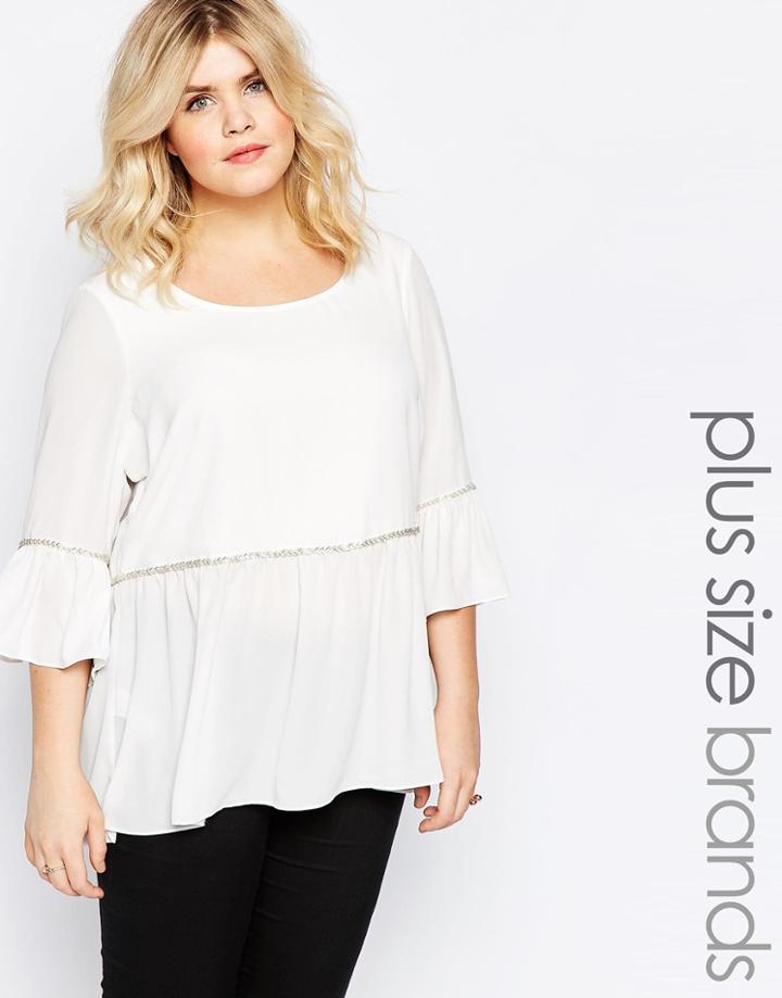 Junarose Frill Hem Blouse With Embellishment - Cream