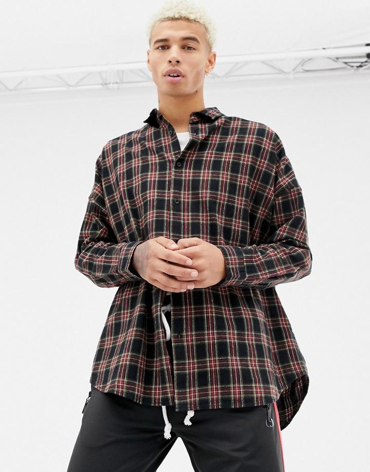 Criminal Damage Oversized Check Shirt In Black