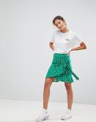 Asos Mini Wrap Skirt In Polka Dot Print - Green
