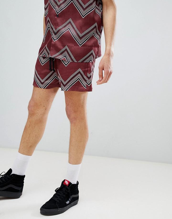 Asos Design Two-piece Slim Shorter Shorts With Chevron Print In Burgundy - Red