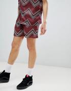 Asos Design Two-piece Slim Shorter Shorts With Chevron Print In Burgundy - Red