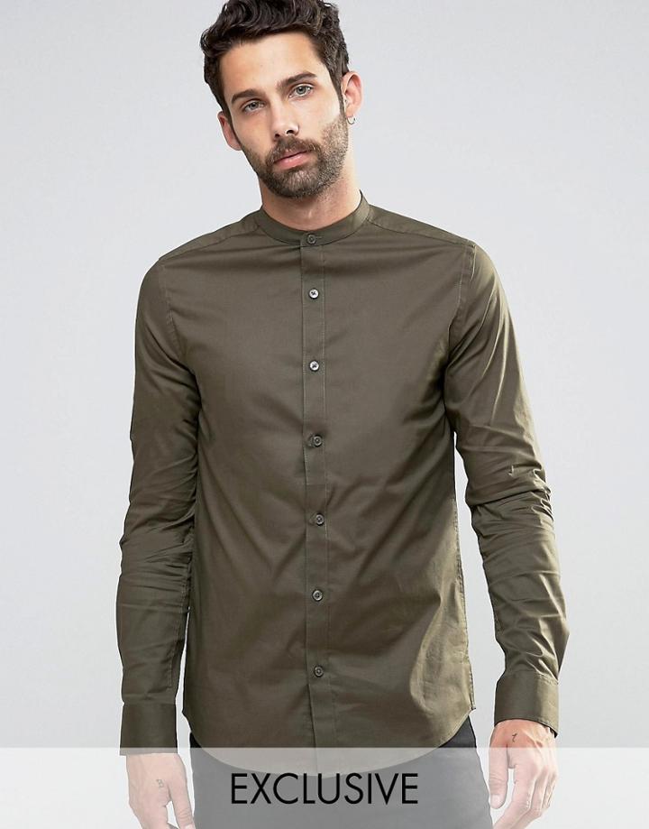 Only & Sons Skinny Smart Grandad Shirt - Green