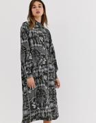 Weekday Porcelain Print Midi Dress In Deep Gray-multi