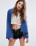 Kiss The Sky Lightweight Festival Cardigan With Coin Trim - Blue