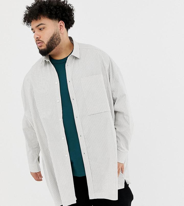Asos White Plus Balloon Shirt In Gray Stripe - Gray