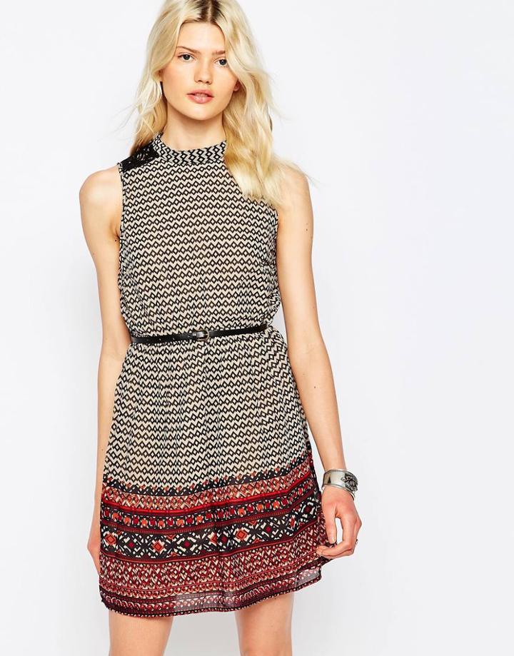 Only Summit High Neck Printed Dress - Cloud Dancer