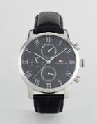 Tommy Hilfiger 1791401 Kane Chronograph Leather Watch In Black - Black