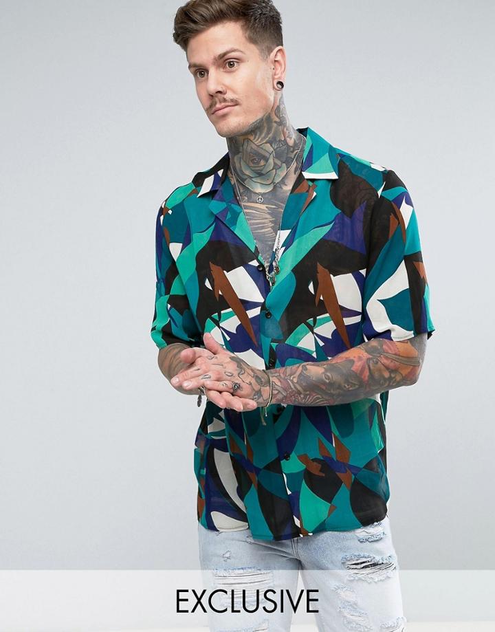 Reclaimed Vintage Inspired Revere Shirt In Reg Fit - Green