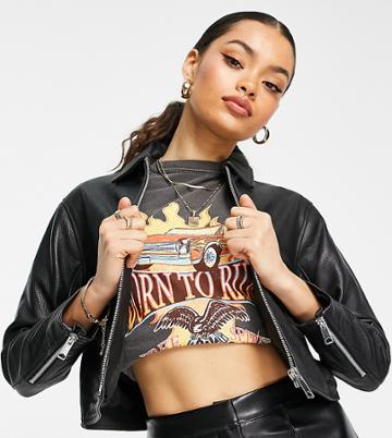 Barney's Originals Petite Real Leather Coach Jacket-black