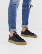 Selected Homme Leather Sneakers With Chunky Grain Sole In Black - Black
