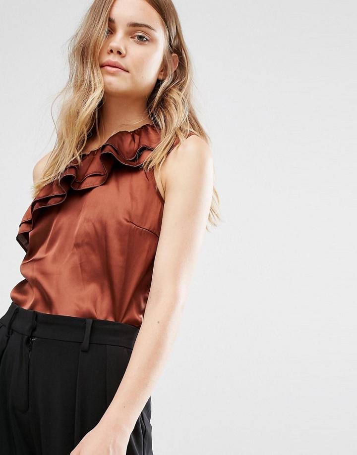 Gestuz One Shoulder Frill Top - Copper