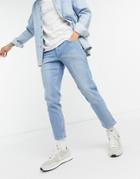 Asos Design Low Rise Stretch Slim Jeans In Light Blue 70's Wash-blues