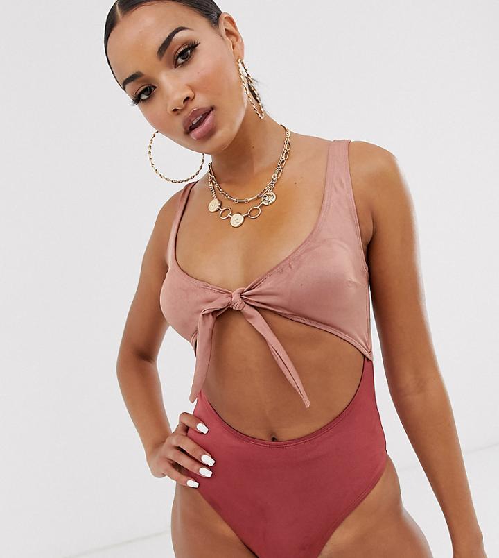 Free Society Exclusive High Shine Two Tone Cut Out Swimsuit In Multi - Multi