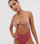 Free Society Exclusive High Shine Two Tone Cut Out Swimsuit In Multi - Multi