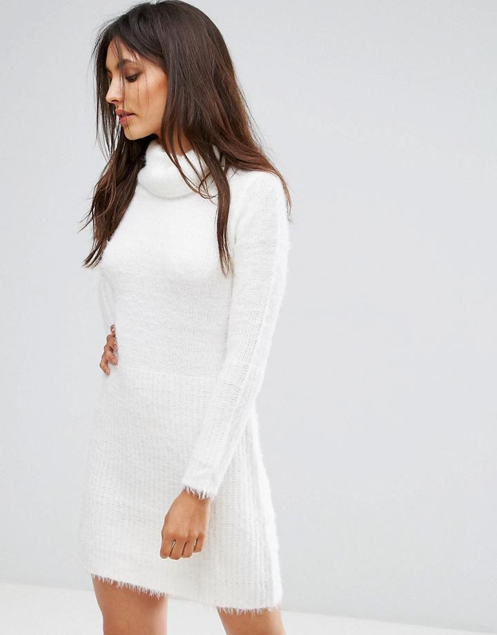 Qed London Oversized Roll Neck Sweater Dress - Cream